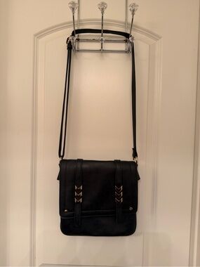 Black Crossbody Shoulder Bag with Gold Accents